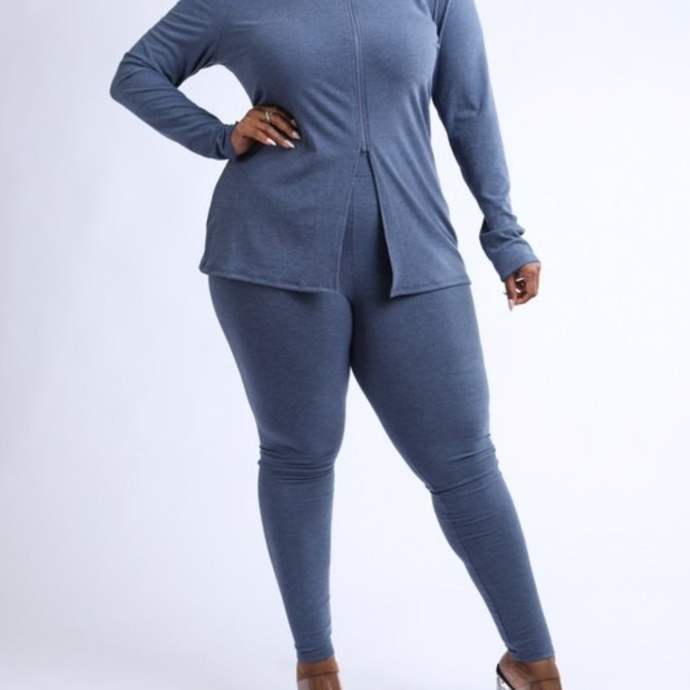 Beauty in Heather Blue Curvy 2 piece set